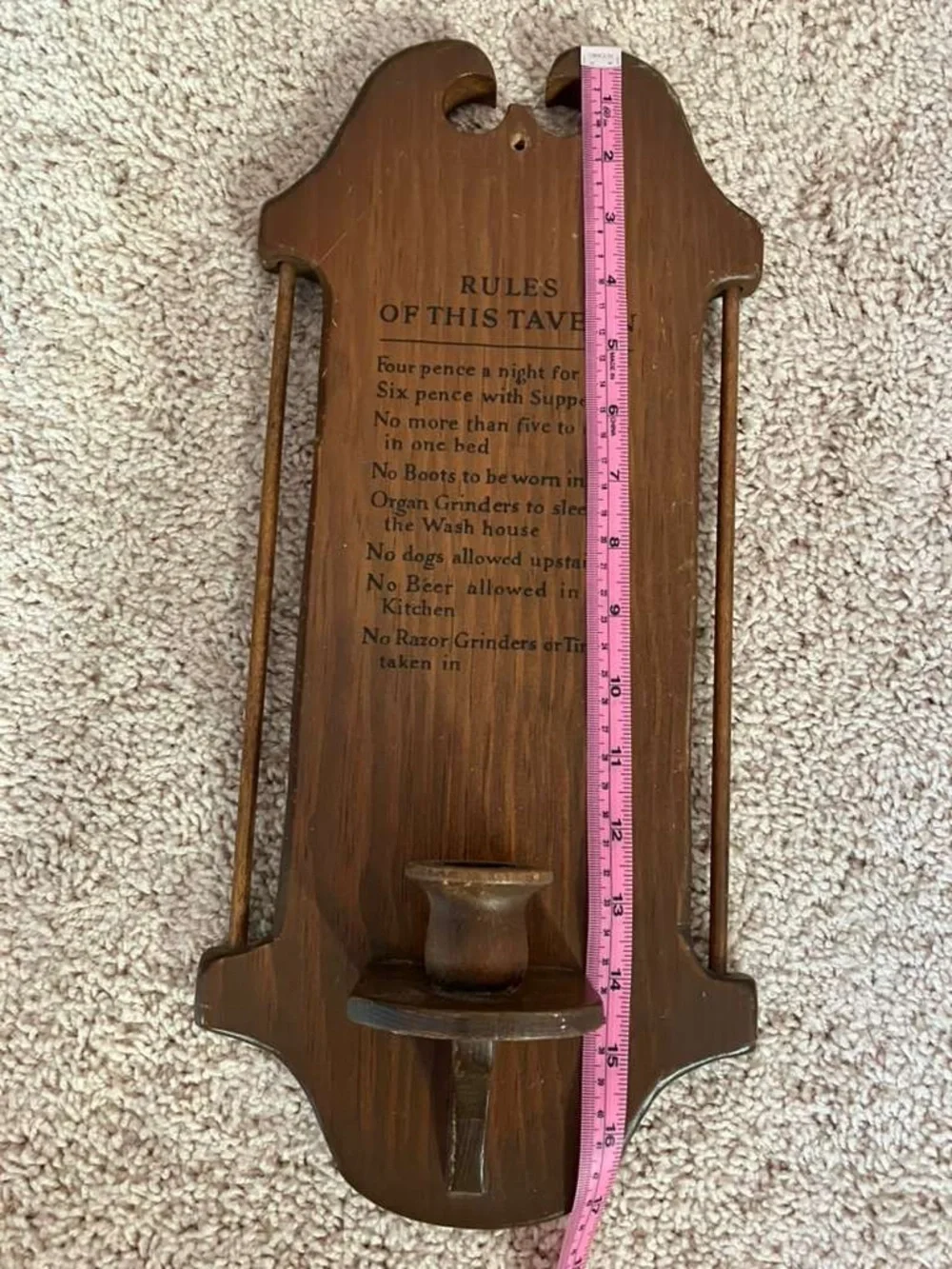 Wooden Tavern Rules Wall Sconce with Candle Holder - Brown